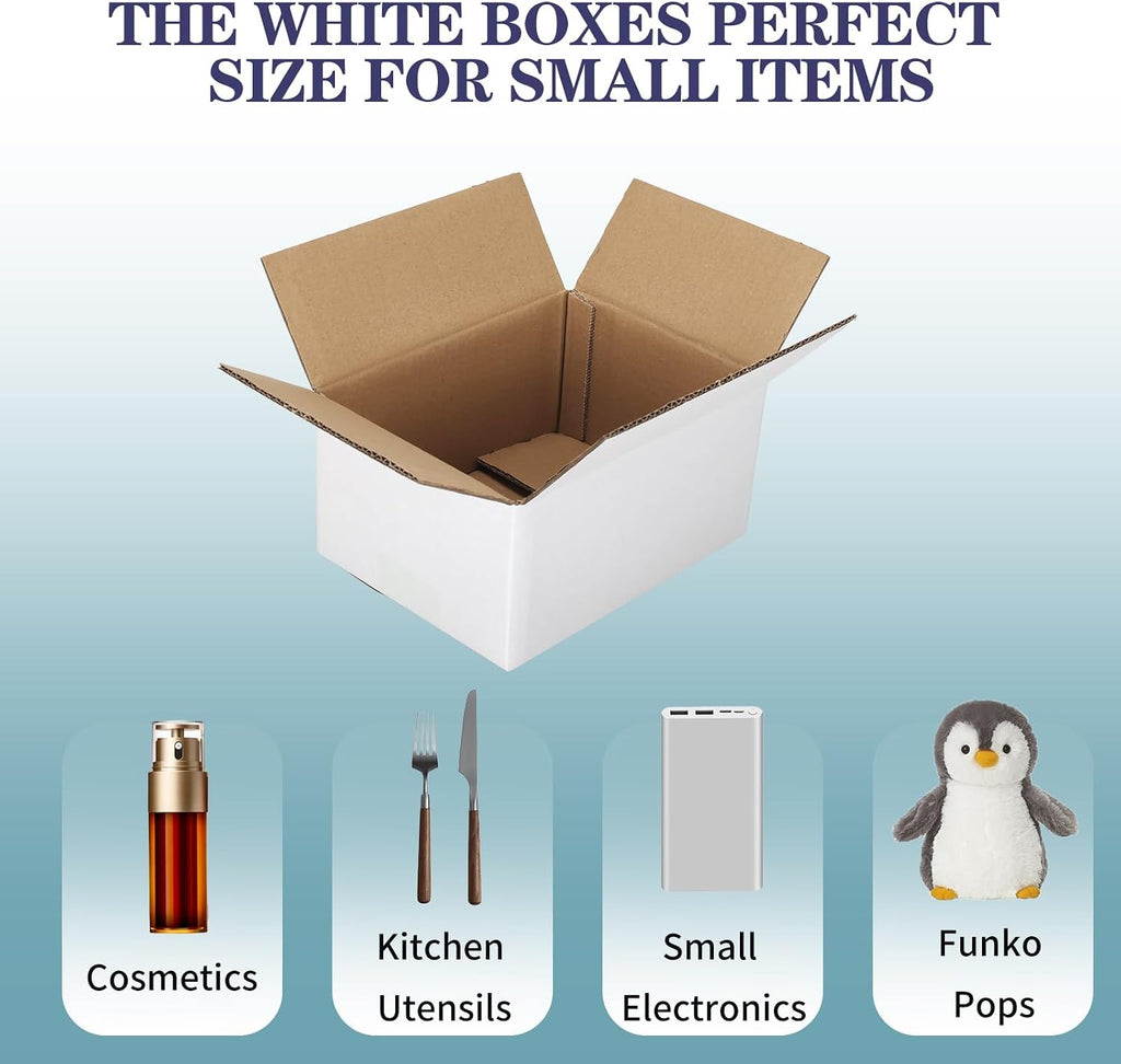 Shipping Boxes 8X6X4 Set of 18, Double Wall White Corrugated Cardboard Box for Mailing Business Packaging