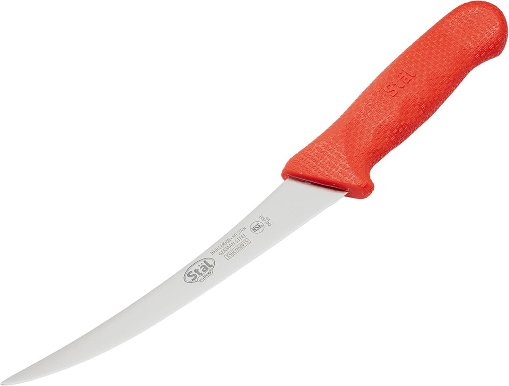 6" Red Plastic Commercial-Grade Boning Knife