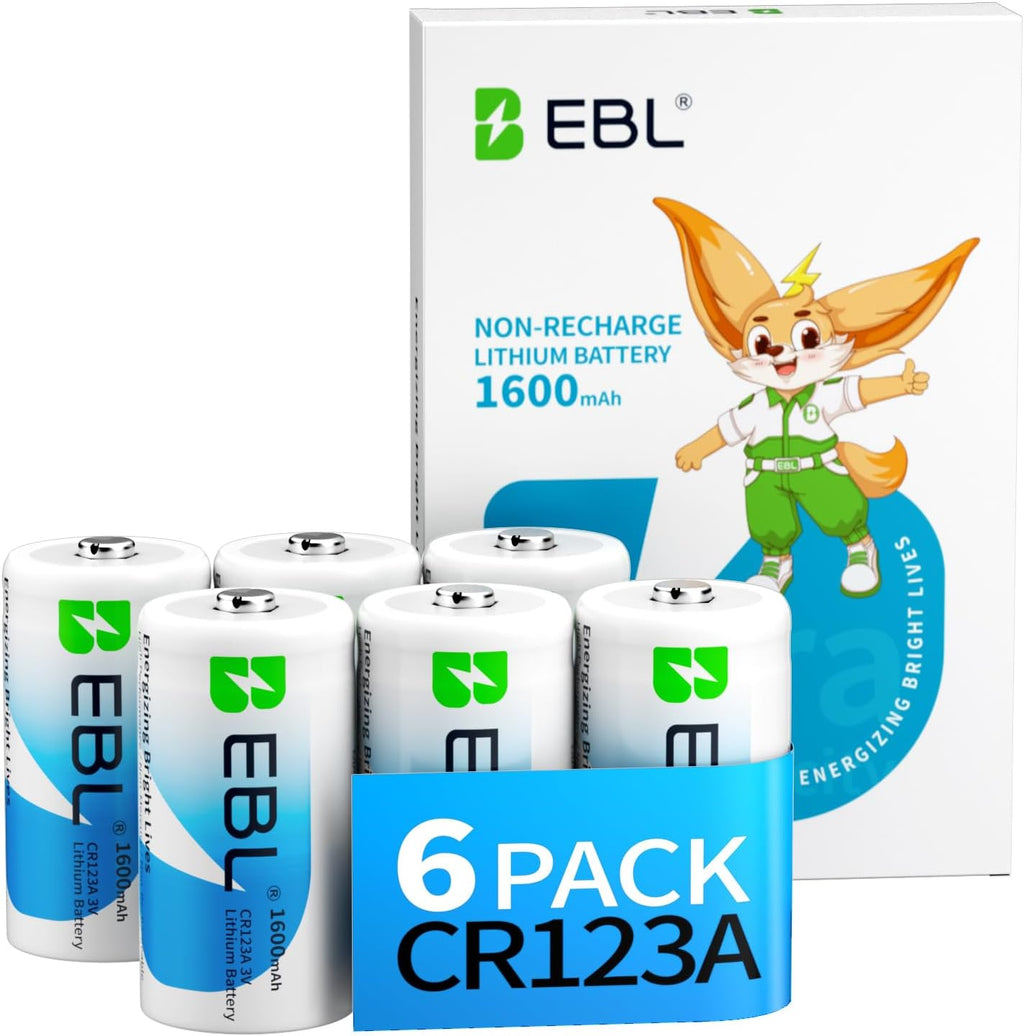 CR123A Battery 6 Pack, 123A 123 3V Lithium Batteries 1600mAh High Power Compatible with CR17345, CR17335