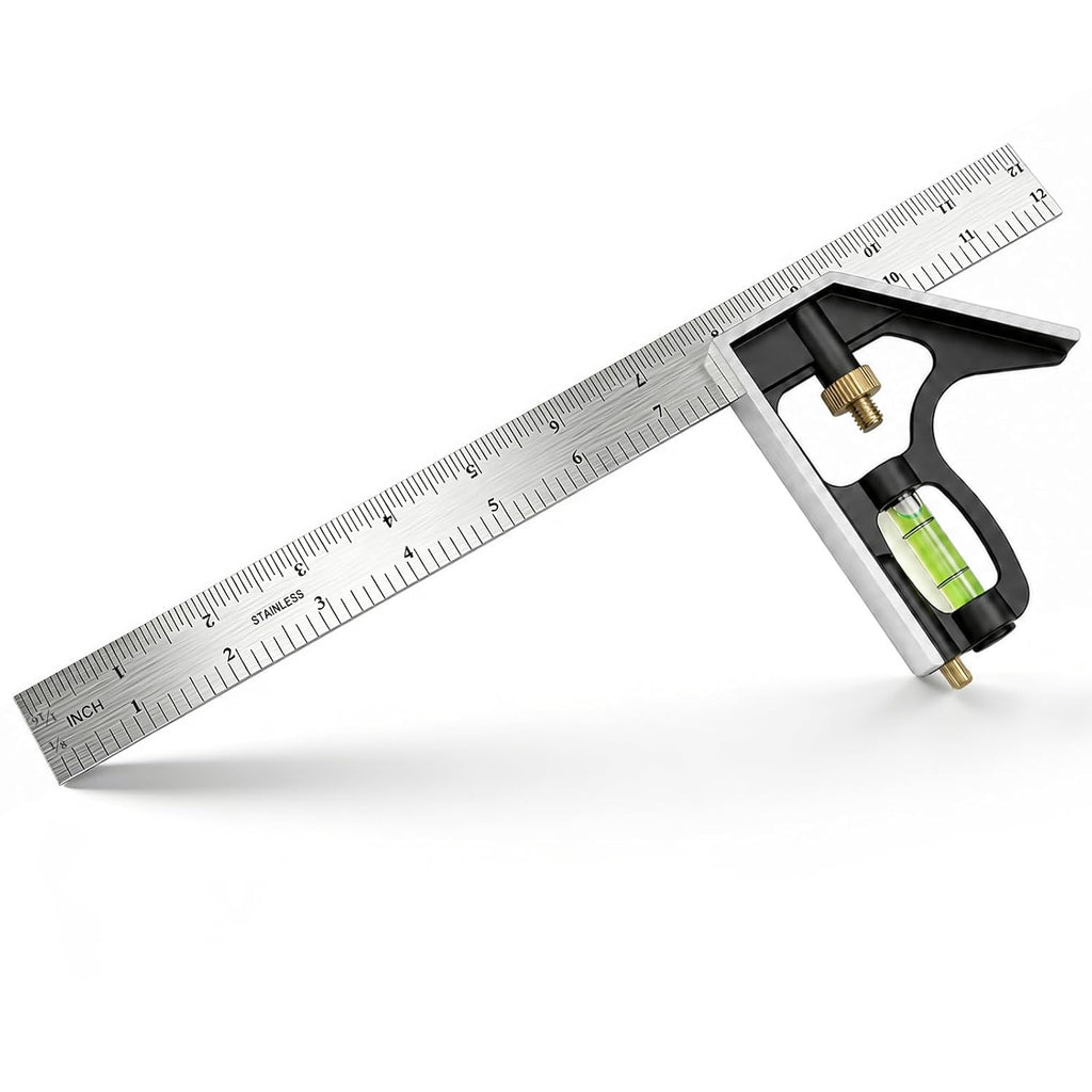 12 Inch Combination Square, Adjustable Carpenter Square with Stainless Steel Ruler and Aluminum Head, Metric and Inch