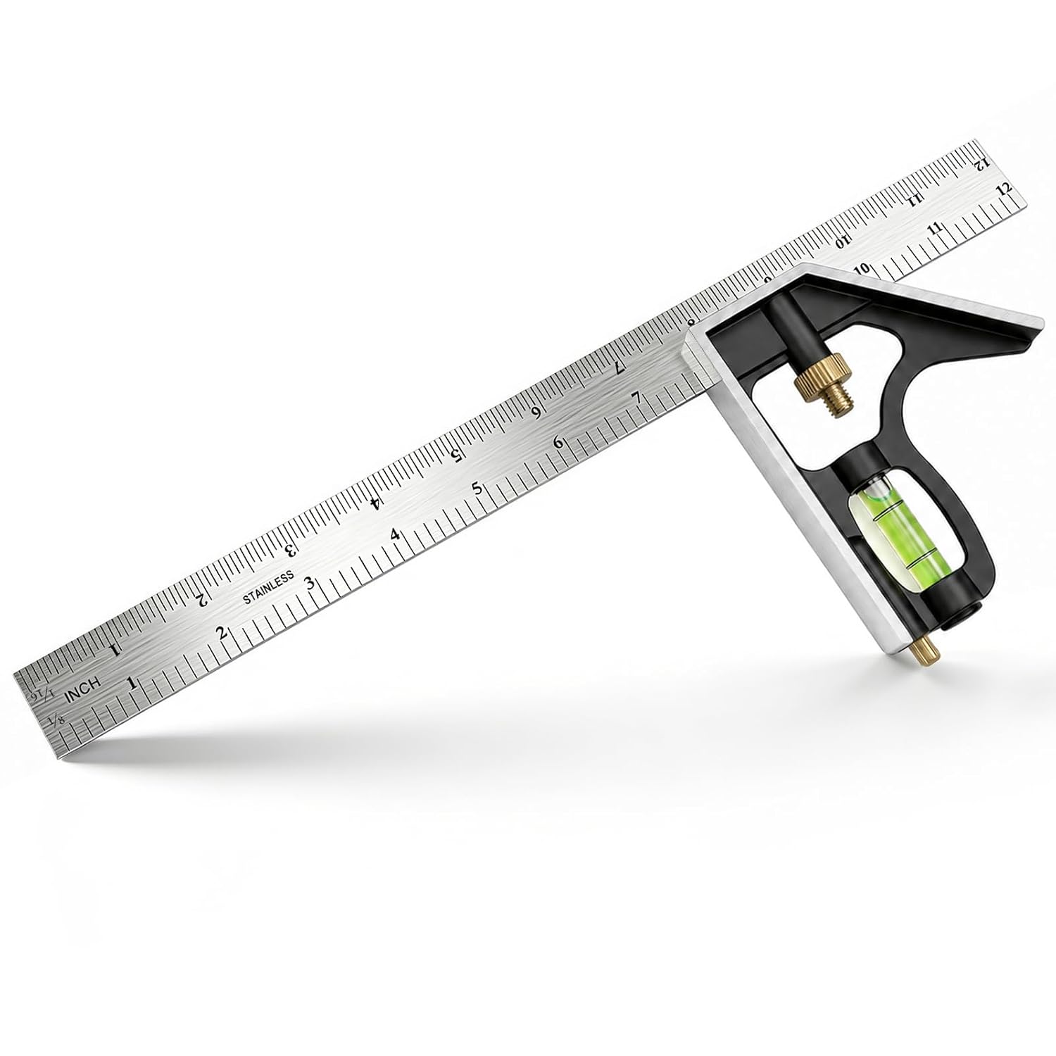 12 Inch Combination Square, Adjustable Carpenter Square with Stainless Steel Ruler and Aluminum Head, Metric and Inch
