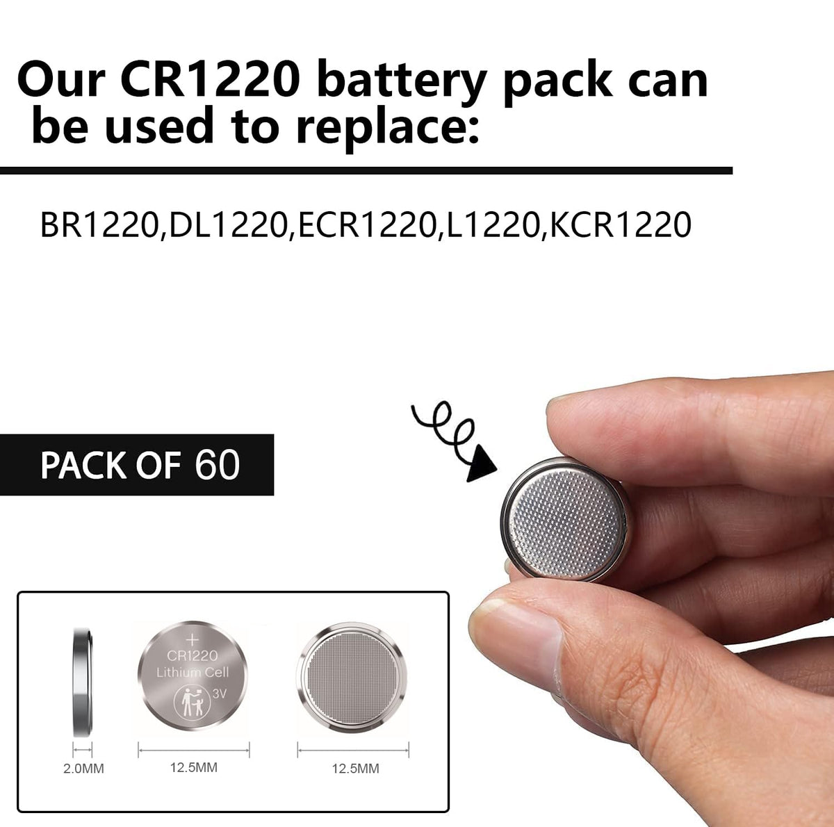 CR1220 3V Lithium Battery CR 1220 Button Cell Battery(60 Pack)