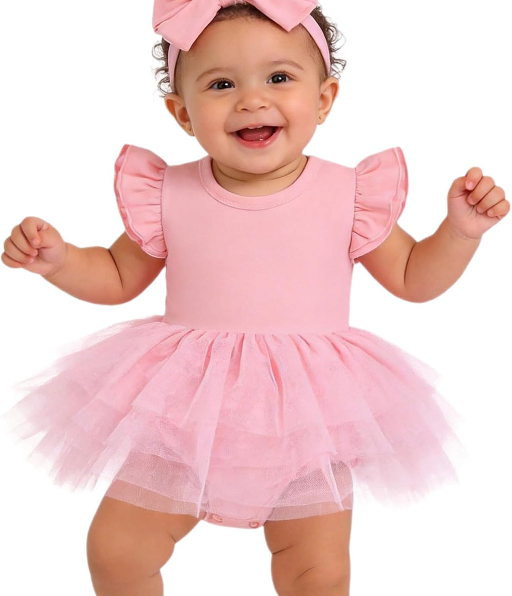 Baby Girls Tulle Romper Ruffle Sleeveless Tutu Dress 0-18M