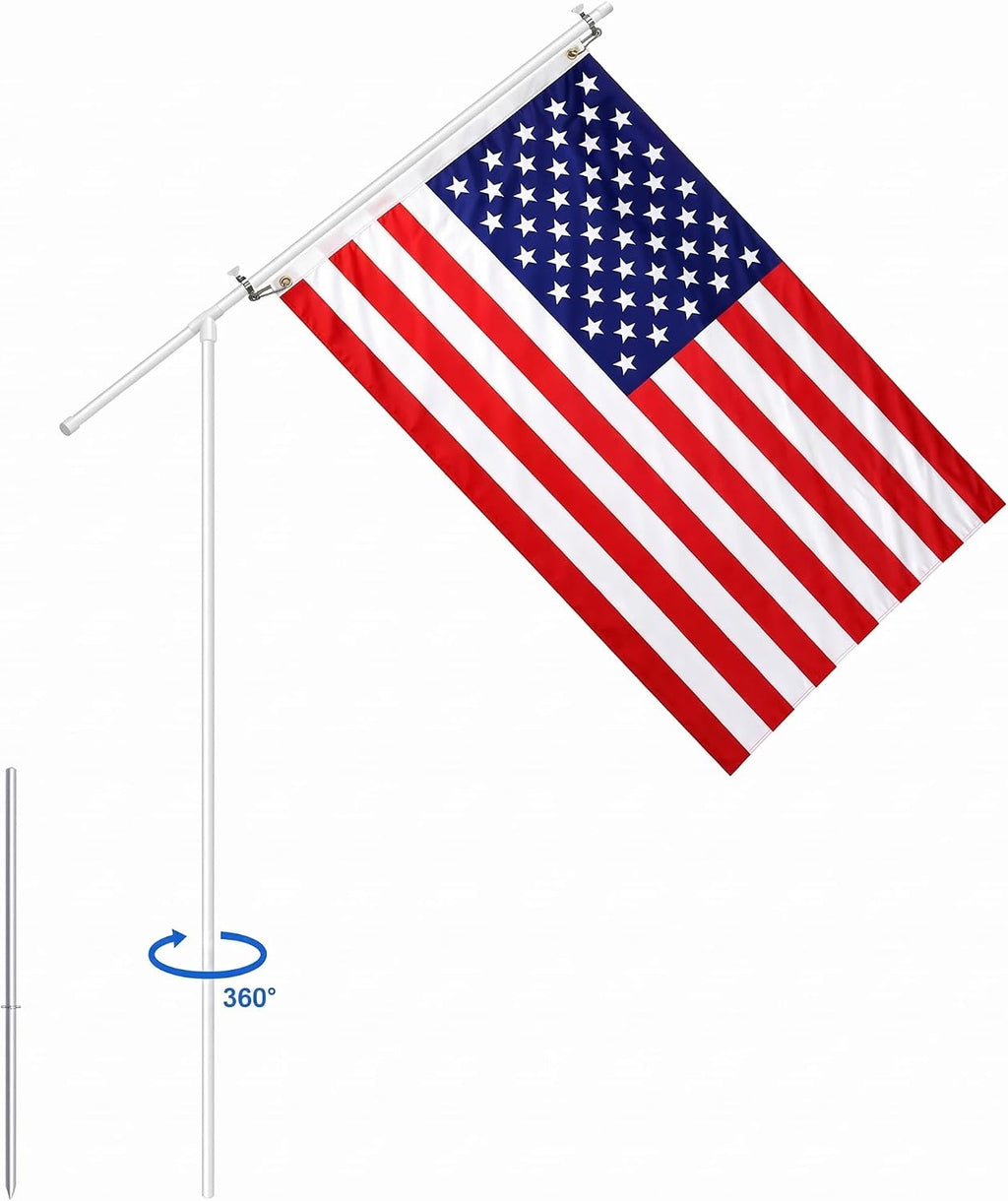 Portable Flag Pole Kit with 3'x5' American Flag-PVC Telescoping Flagpole for RV, Camping, Tailgate-Tire Mount &