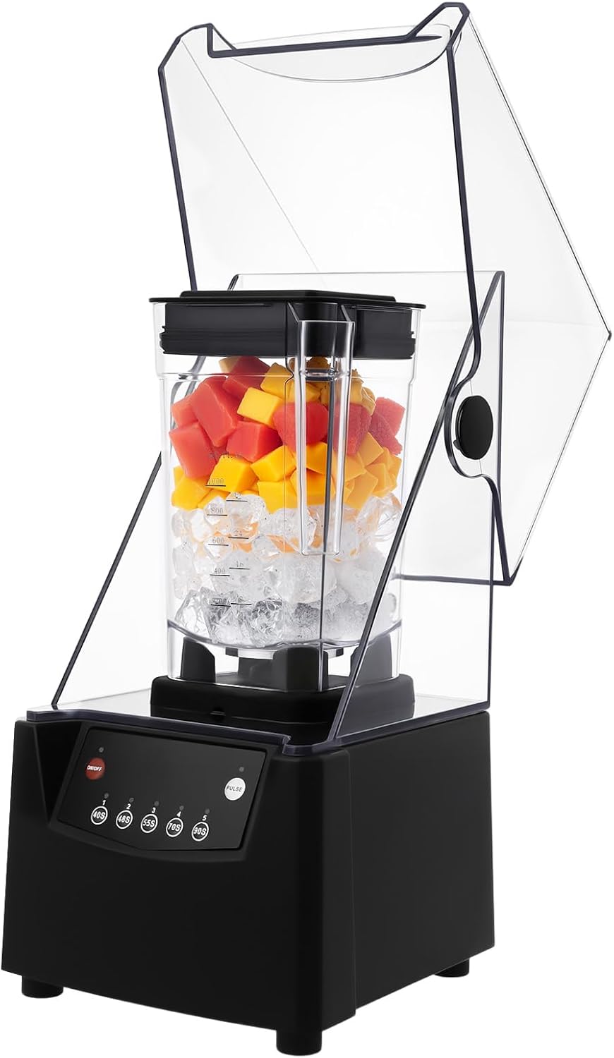 Commercial Blender, 2200W 1.8L/0.48Gal Soundproof Blender Smoothie Blenders Machine with 5 Preset Time options &