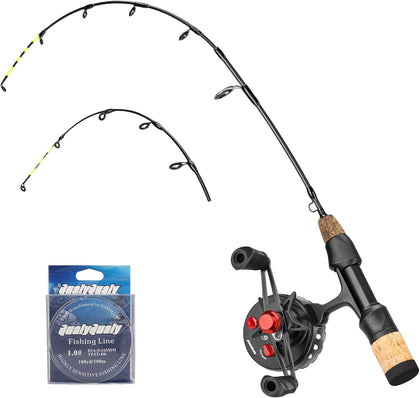 Ice Fishing Rod and Reel Combo 24-28 inch M/ML Inline Ice Fishing Combos 2 Different Tips for Walleye Perch Panfish