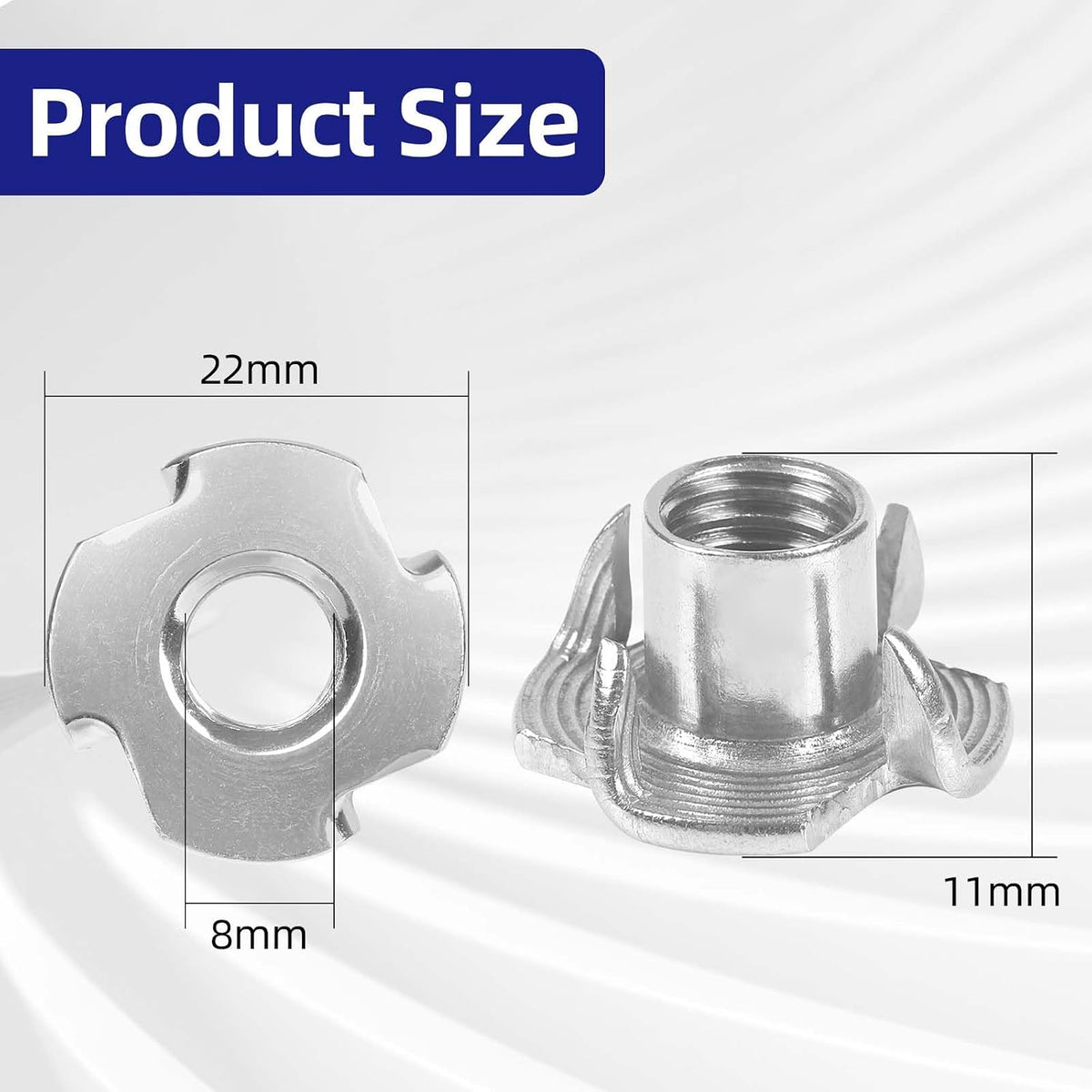 M8 T-Nuts 304 Stainless Steel, 4-Pronged Tee Nut for Wood, Rock Climbing Holds, Furniture, 50 PCS