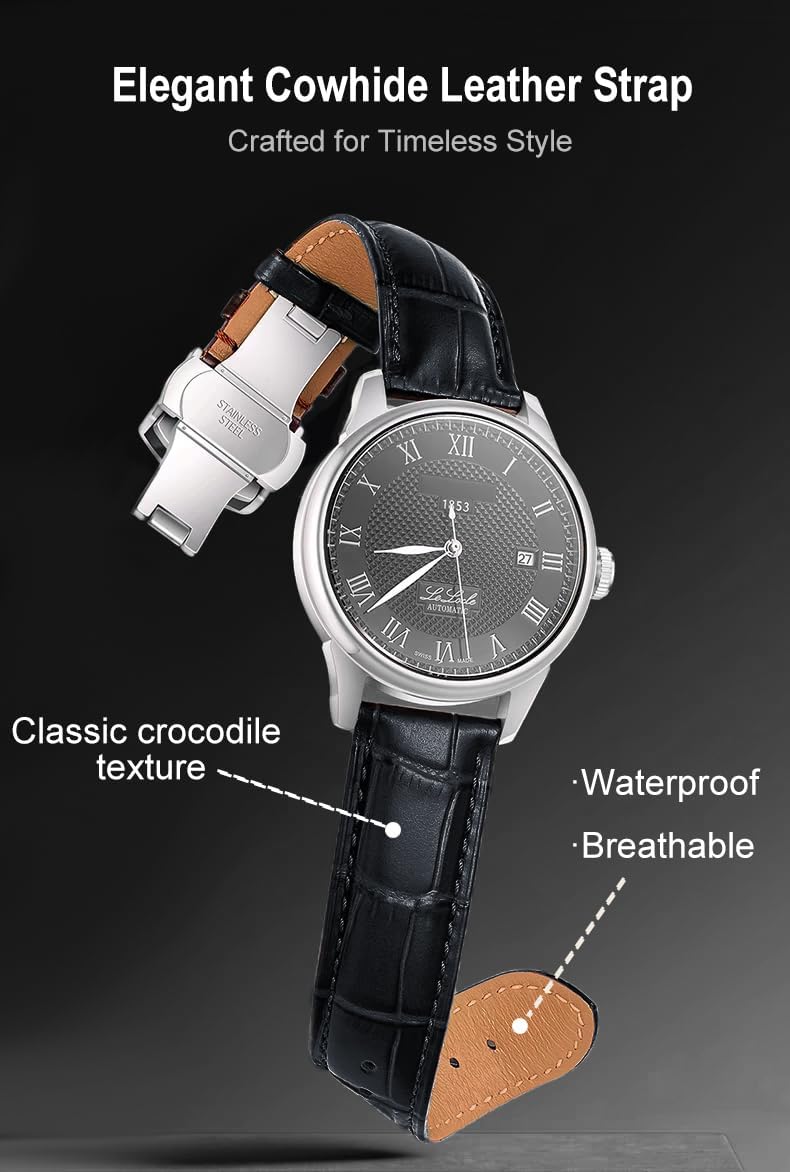 Alligator Grain Leather Watch Band, Quick Release Watch Strap 18-24mm | Upgraded dual-spring butterfly clasp