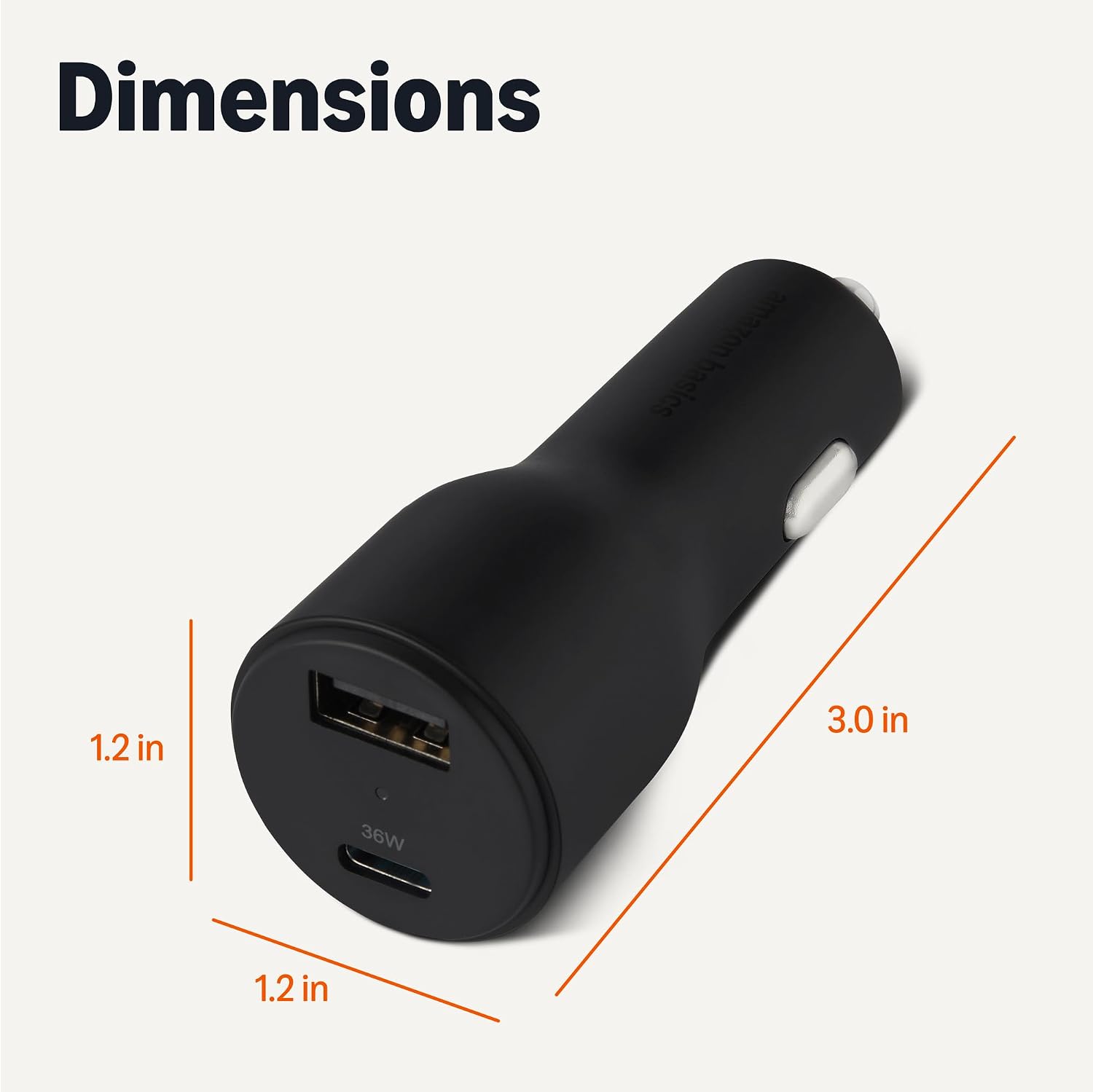 Fast-Charging Car Charger, Dual-Port, 1 USB-C + 1 USB-A, 48W, Black
