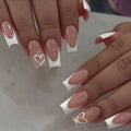 White French Tip Press on Nails, Medium Square Fake Nails