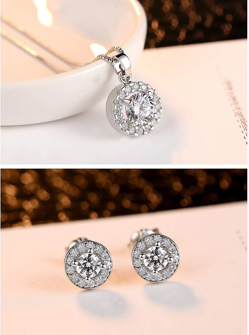 Jewellery Set Heart Pendant Necklace and Earrings Set Cubic Zirconia Jewellery for Women