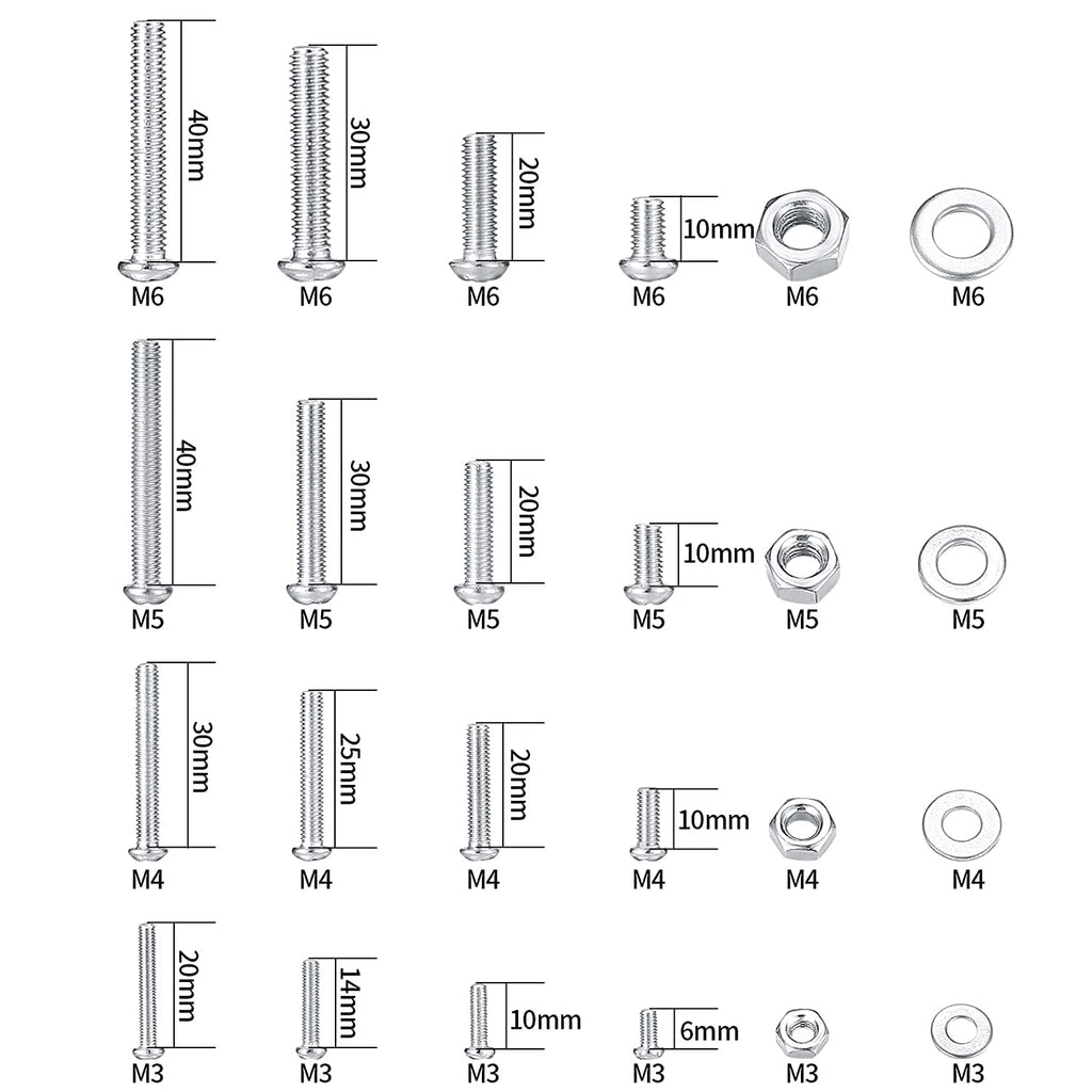 1080 Pcs Screws Bolts and Nuts Assortment Kit, Metric Machine Screws and Nuts and Flat Washers, M3/M4/M5/M6 Cross
