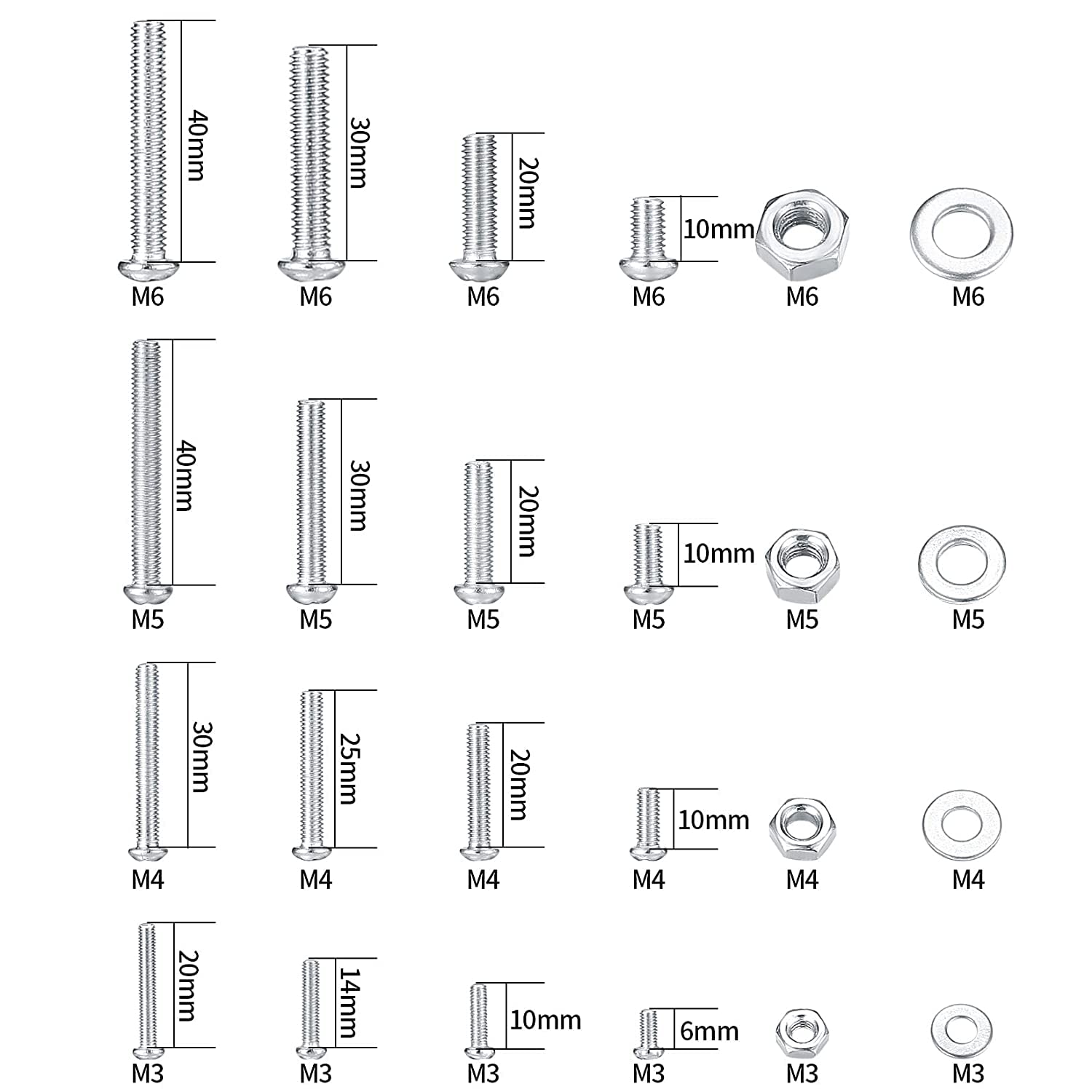 1080 Pcs Screws Bolts and Nuts Assortment Kit, Metric Machine Screws and Nuts and Flat Washers, M3/M4/M5/M6 Cross