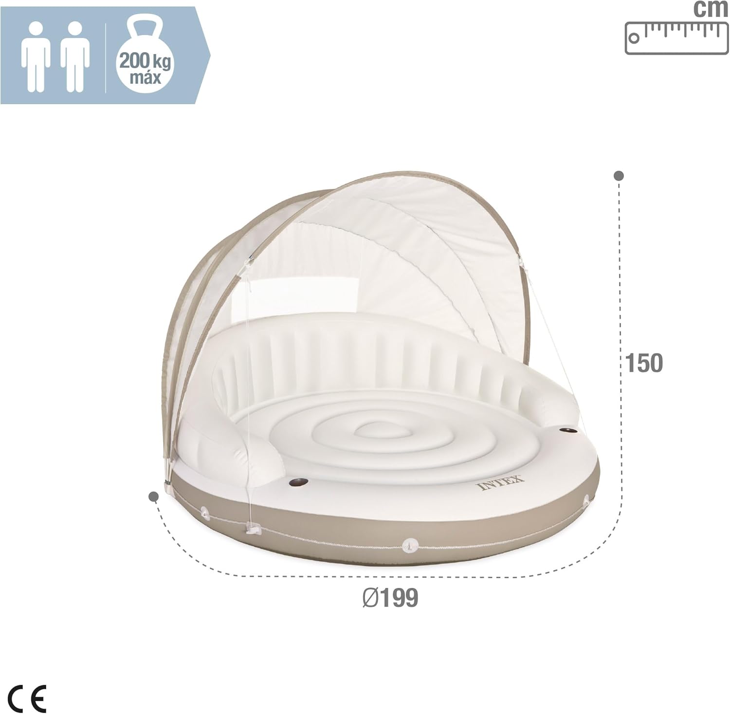 Canopy Island Inflatable Pool Float: Comfortable Lounge Surface – Built-in Cup Holders – Detachable Sunshade