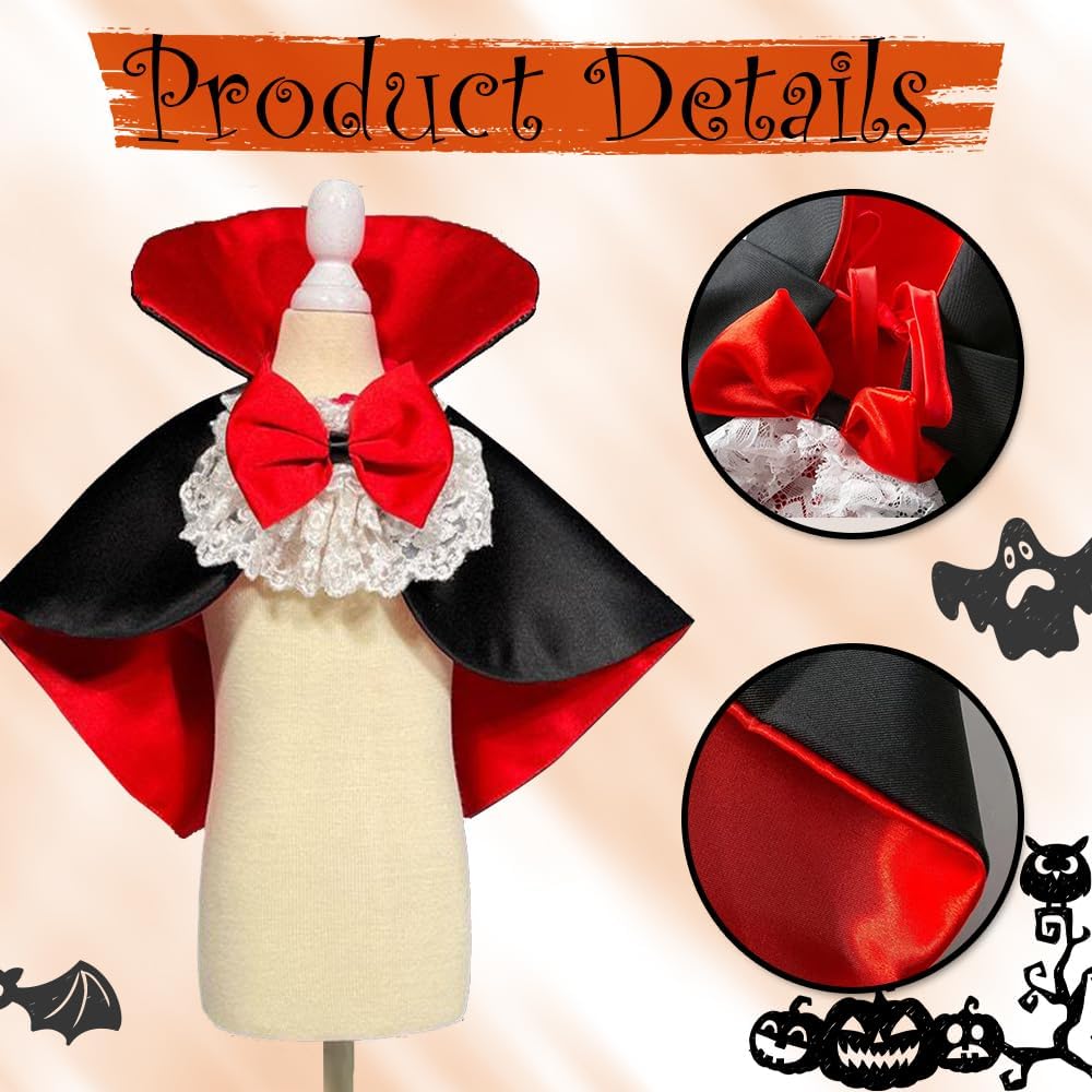 Halloween Vampire Costume for Dogs Cats, Spooky Pet Costume Cosplay Cloak Red Black Spooky Trick or Treat Cat Cape
