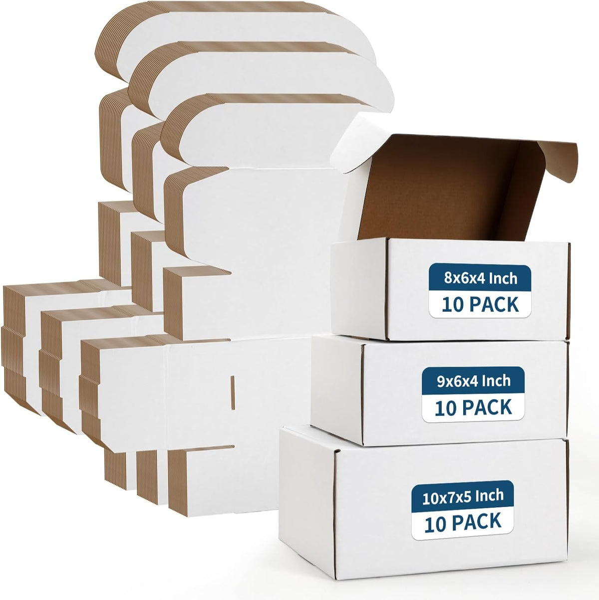 White Small Shipping Boxes, 30 Packs Cardboard Mailer Boxes for Packaging Small Business with Lids (10x7x5, 9x6x4