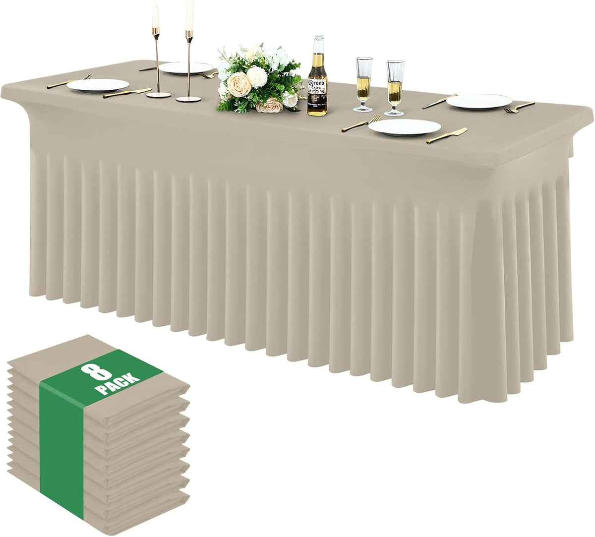8 Pack Spandex Fitted Rectangle Tablecloth, Elastic Table Skirt
