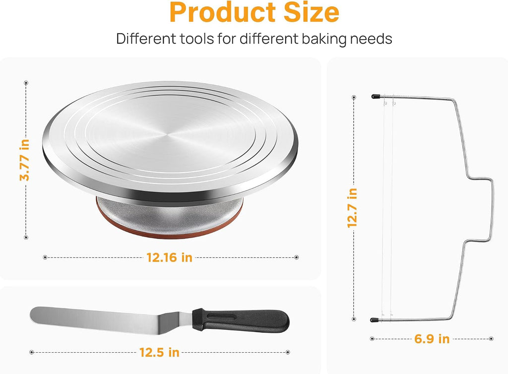 22 Aluminum Cake Stand Turntable Set for Decorating Baking Kit, 12"