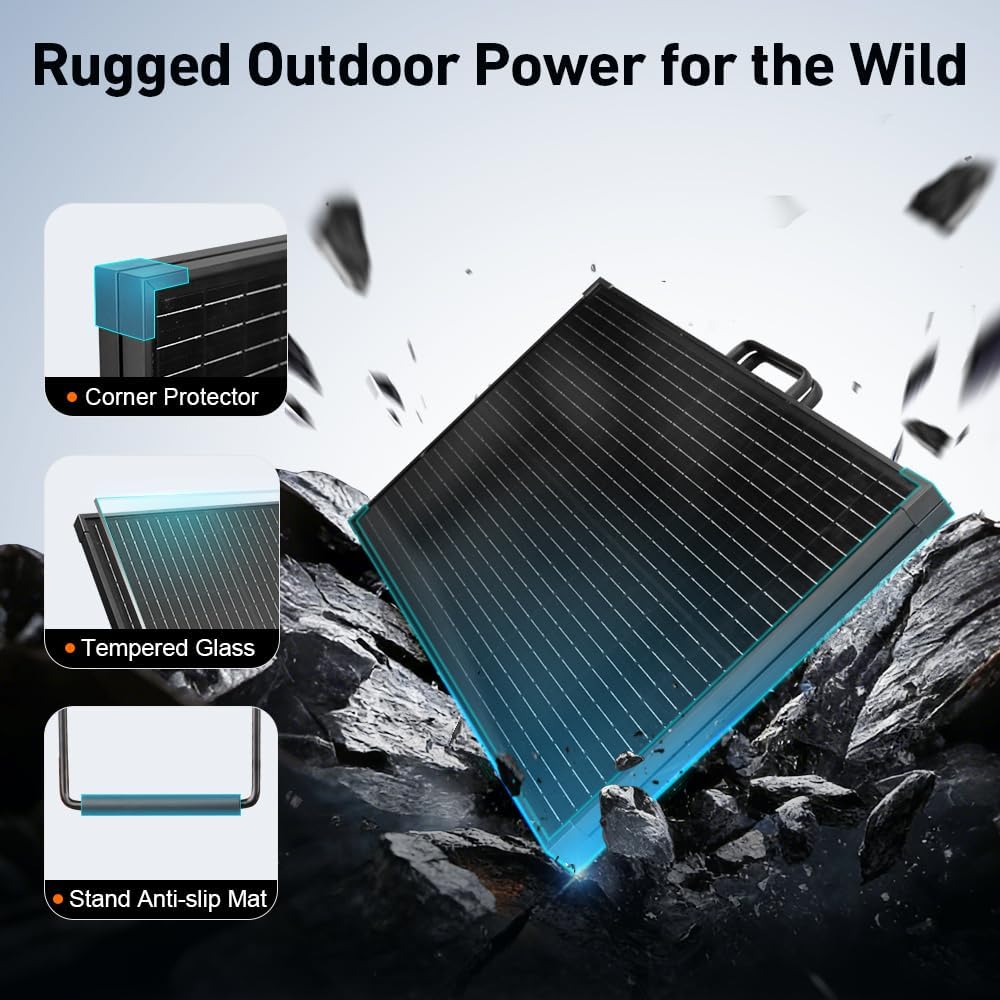 100W Foldable Solar Panel Suitcase with 10A Controller, Gray | Folds to 19.3 x 23.8 in and weighs 10.1 lb; waterproof
