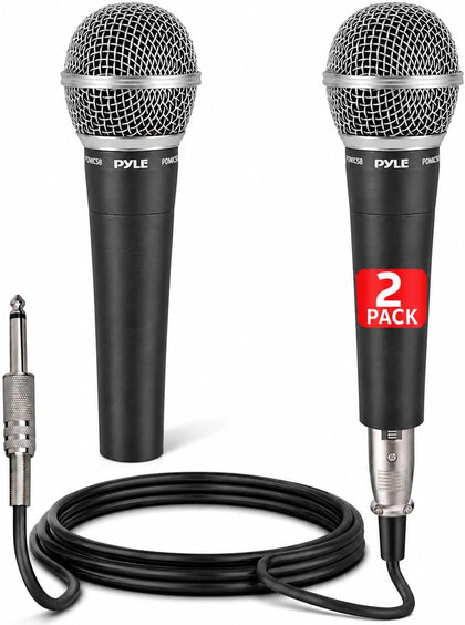 Professional Dynamic Microphone - 2-Pack Unidirectional Handheld Mic with Built-in Pop Filter, High Signal Output, 15
