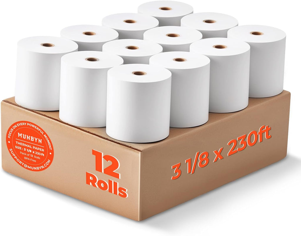Thermal Paper 3 1/8 x 230ft, 12 Rolls Receipt Paper Work for Star Micronics TSP100 TSP143 Epson 80mm Receipt Printer