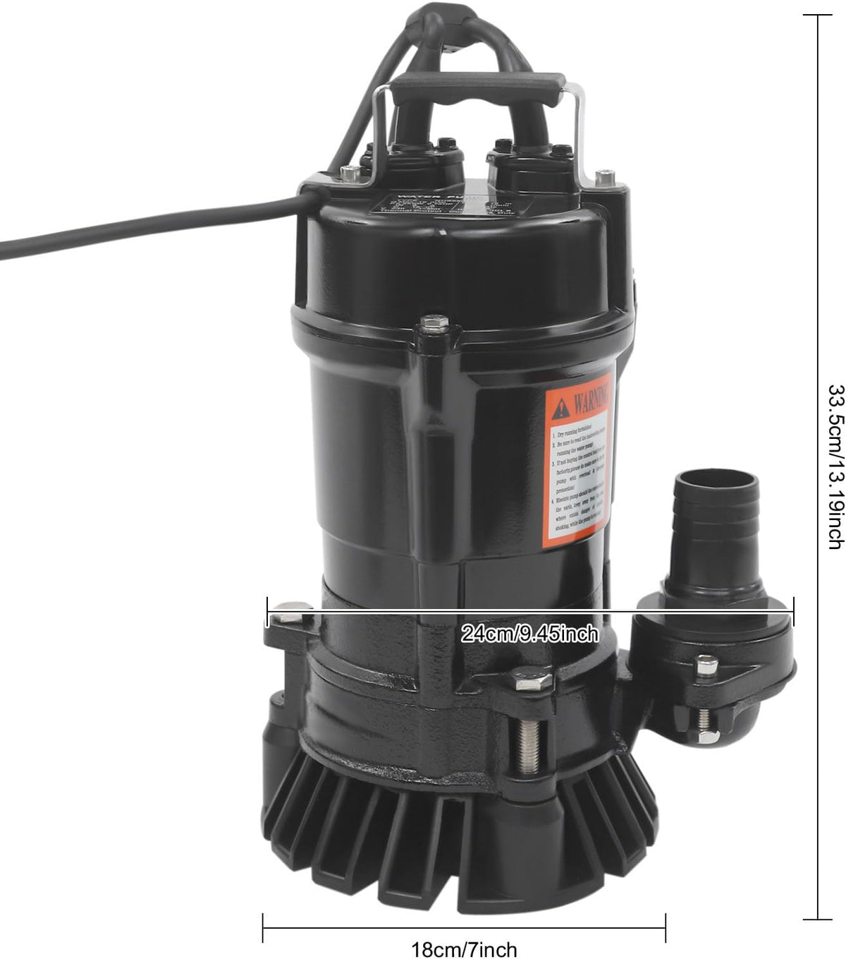 550W 110V Submersible Trash Pump 0.75HP 7 in Dirty Water Pump with IP68 Waterproof 49.21ft Lift for Basement Sewer