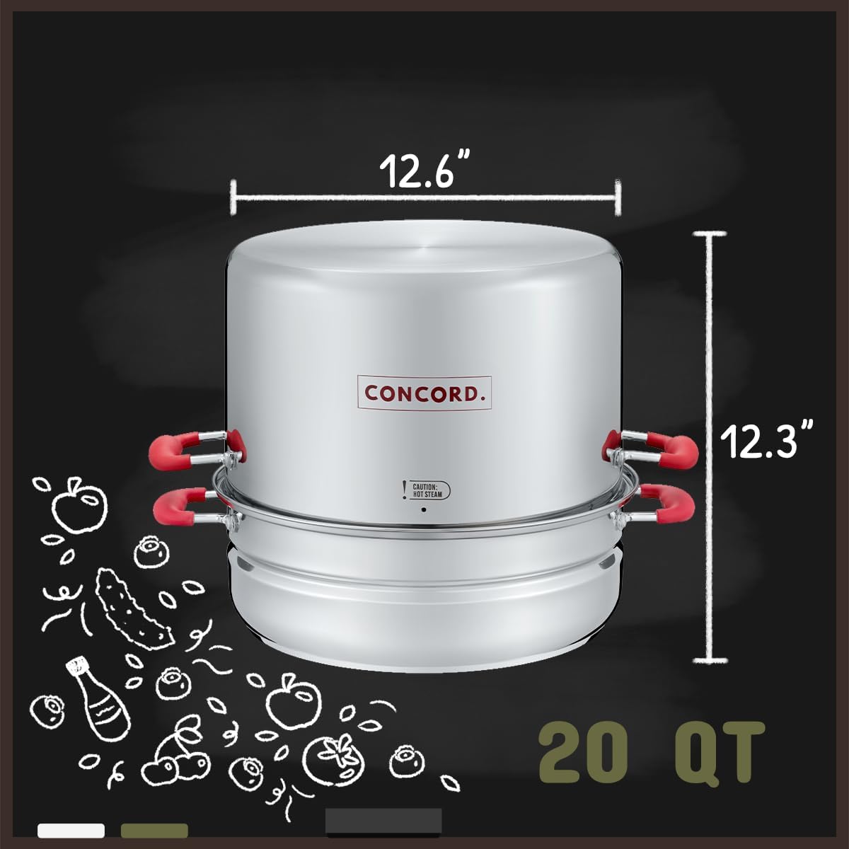 Stainless Steel Turbo Steam Canner Canning Steamer Pot Set. Includes Canning Rack and Mason Jars (Induction Compatible).