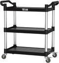 3-Tier Commercial Utility Cart with Wheels, Heavy Duty Rolling Plastic Service Cart, 390 lbs Capacity for