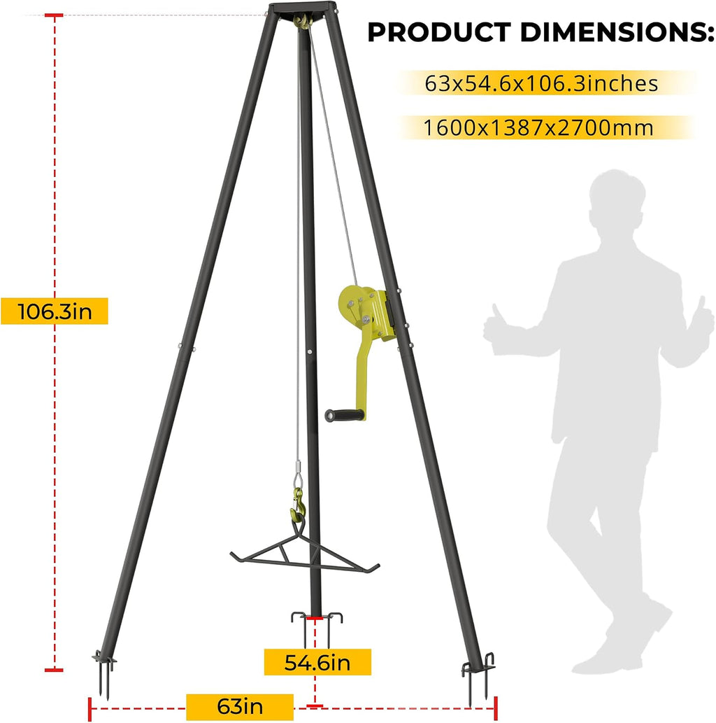 Deer Hoist,Tripod Game Stand with Gambrel and Manual Crank for Hanging Game,Portable Deer Hanger for