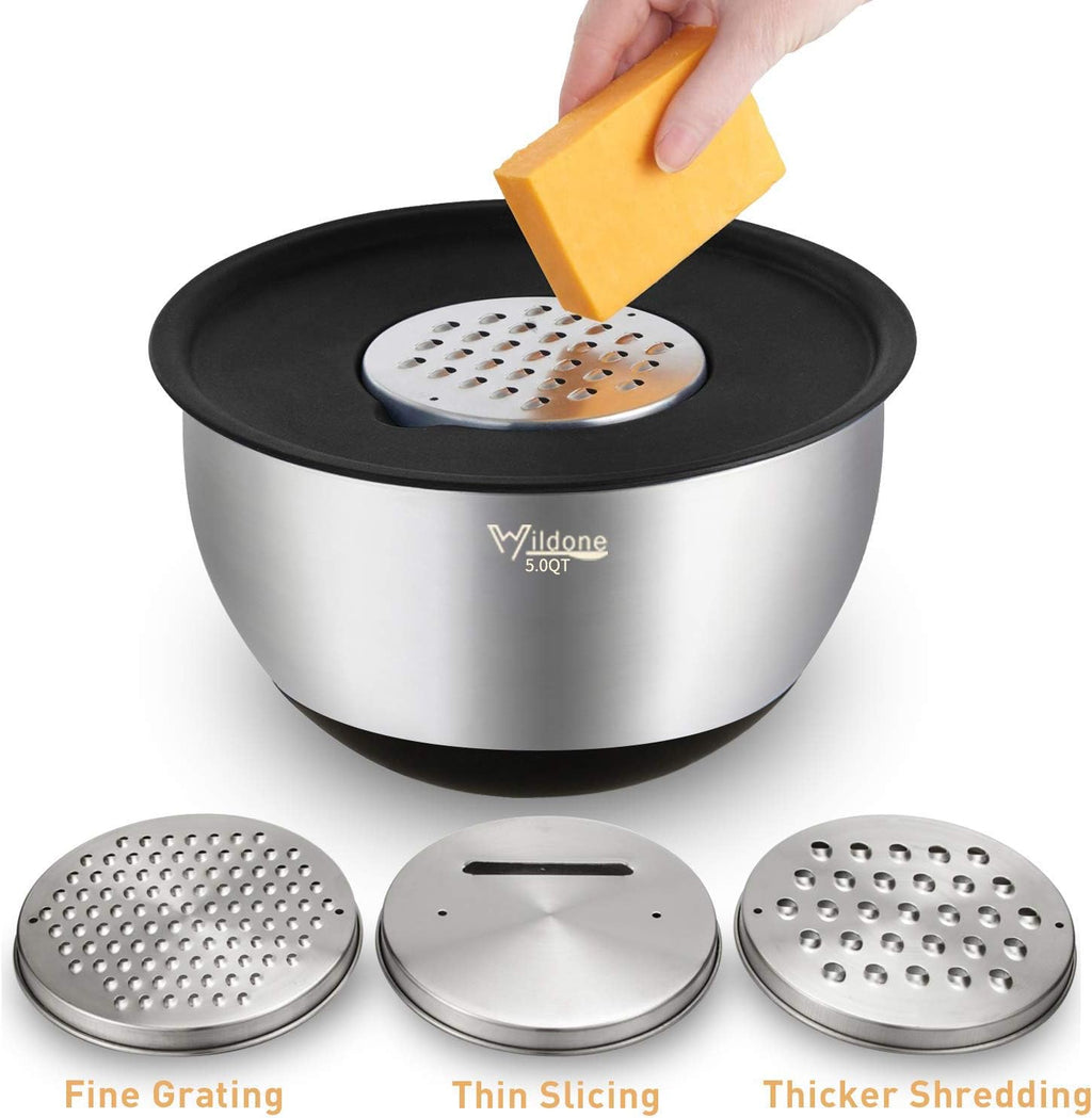 Mixing Bowls with Airtight Lids Set, 5PCS Stainless Steel Nesting Bowls for Kitchen, with Grater Attachments &
