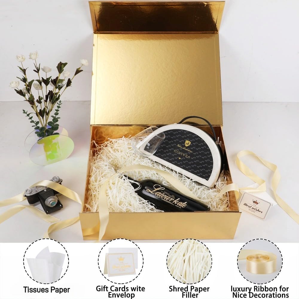 1 Gold Extra Large Gift Box 17x14.5x6 Inch Magnetic Lid