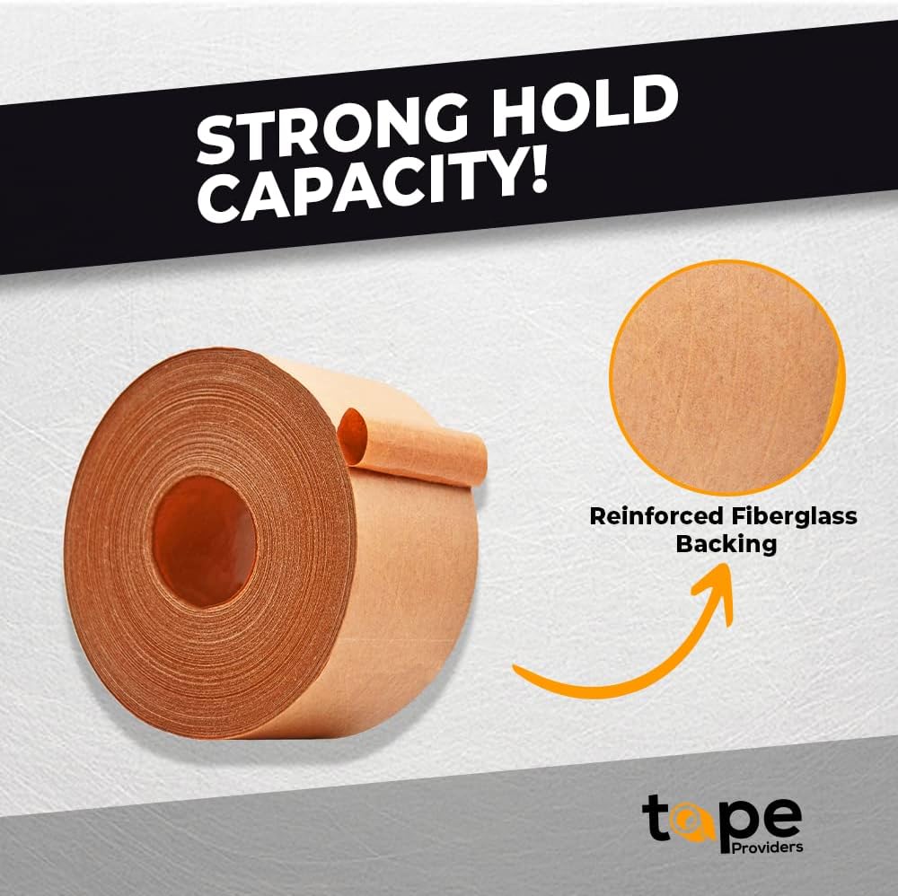 WOD WATWTE Reinforced Water Activated Kraft Tape Brown Gummed - 2.75 inch (70mm) x 375 ft. Fiberglass Tape for