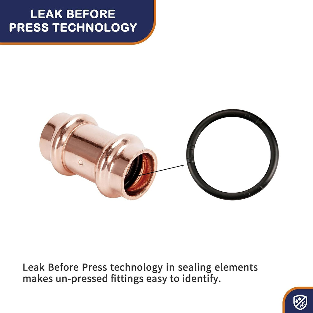 Copper Press Fittings 1/2 inch Coupling with Stop Zero Lead 10-Pack