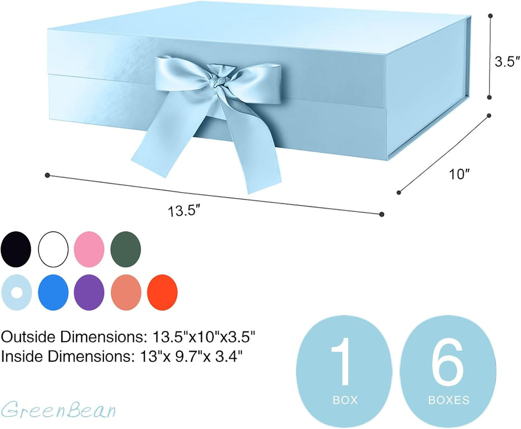 Large Baby Blue Gift Box with Lid for Present 13x9.7x3.4 Inches