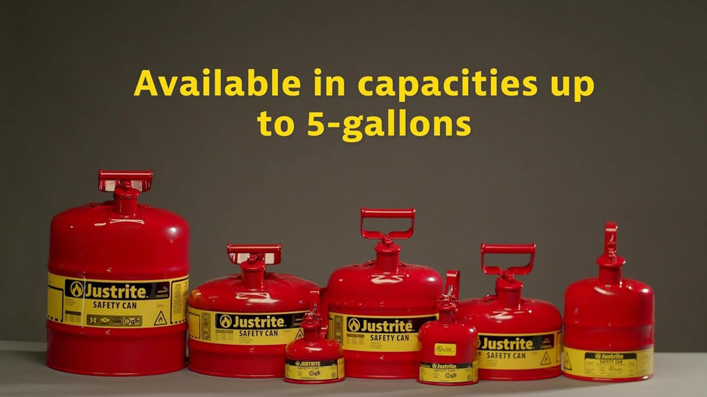 5 Gallon Type I Red Safety Gas Can for Gasoline with Flame Arrester, Self-Closing Lid, and Funnel, Made in the USA