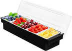 5 Compartment Plastic Dispenser Fruit Veggie Condiment Caddy with Lid，Ice Cooled Condiment Serving Container Chilled