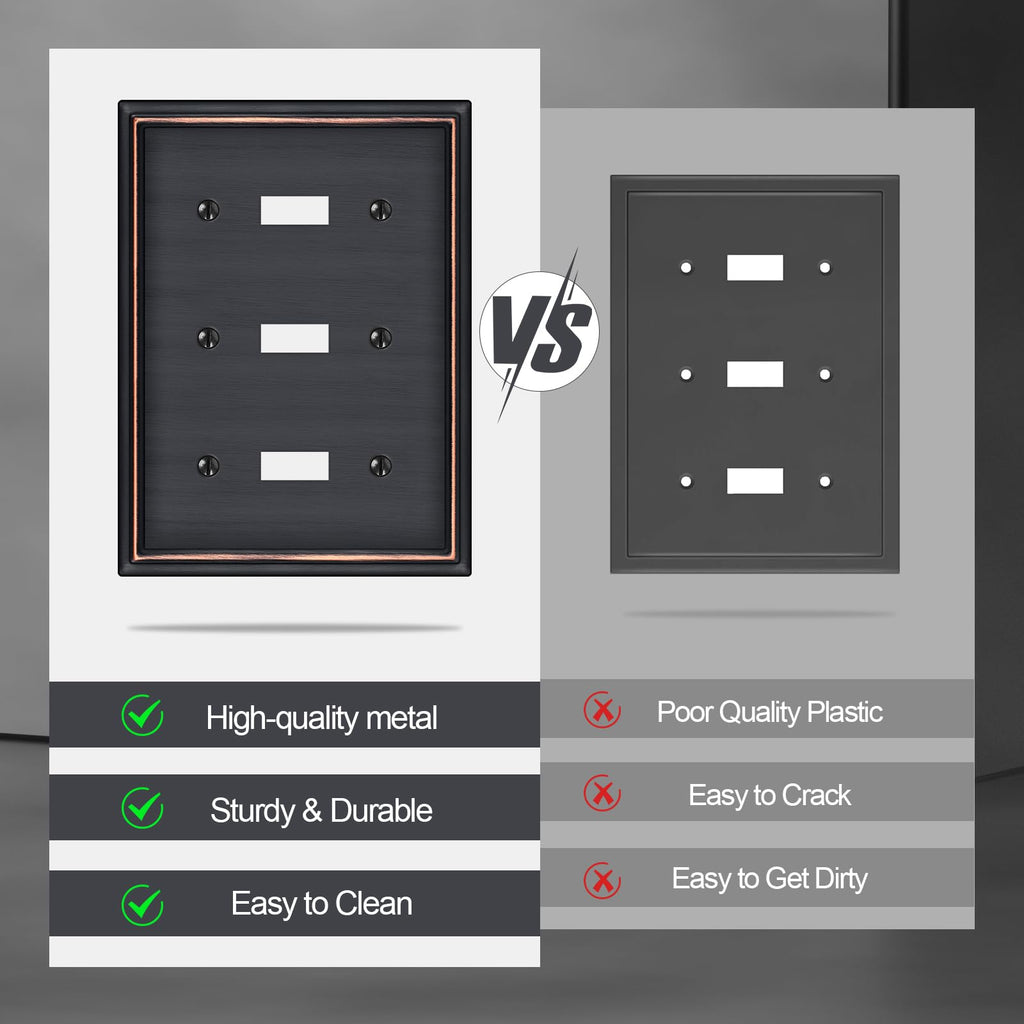 Oil Rubbed Bronze Metal Triple Toggle Light Switch Covers Plate,2 Pack