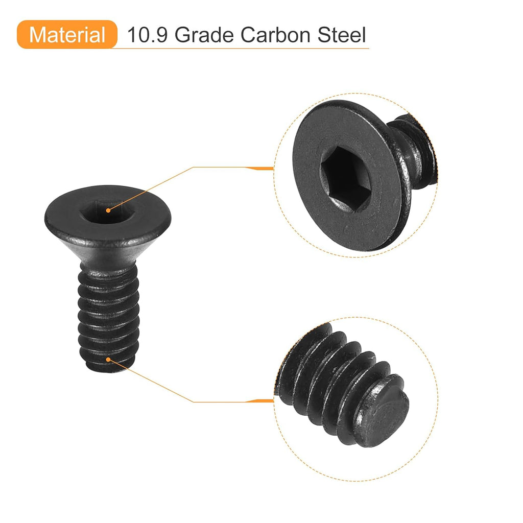 uxcell #10-24x1/2 Flat Head Socket Cap Screws, 10.9 Grade Carbon Steel Hex Socket Countersunk Flat Head Screw Bolts Machine Screws Fasteners, Fully Threaded, Black Oxide, 20Pcs