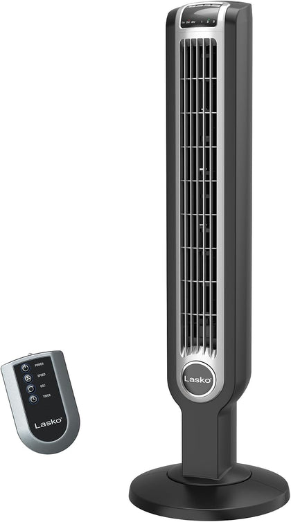 Oscillating Tower Fan with Remote Control and Timer - Quiet Standing Fan for Bedroom, Office, and Home - 3 Speeds