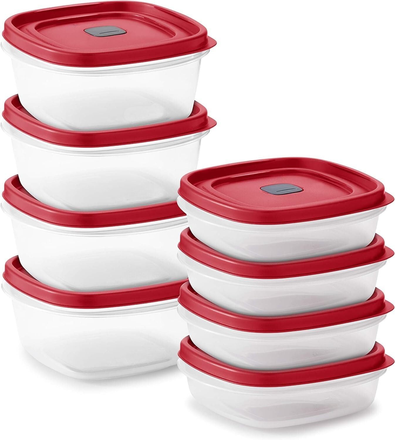 16-Piece BPA-Free Plastic Food Storage Set, Red Vented Lids - Microwave, Dishwasher Safe: Perfect for Meal Prep
