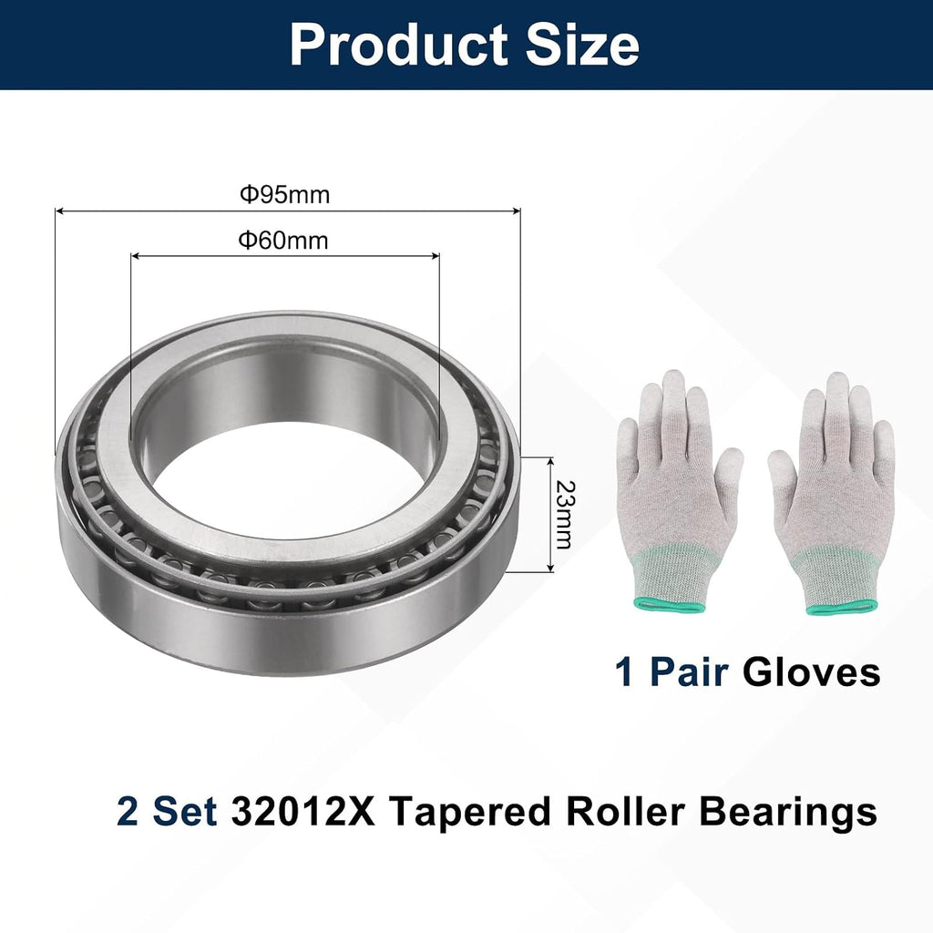 uxcell 32012X Tapered Roller Bearing Cone and Cup, 60x95x23mm, 2 Set
