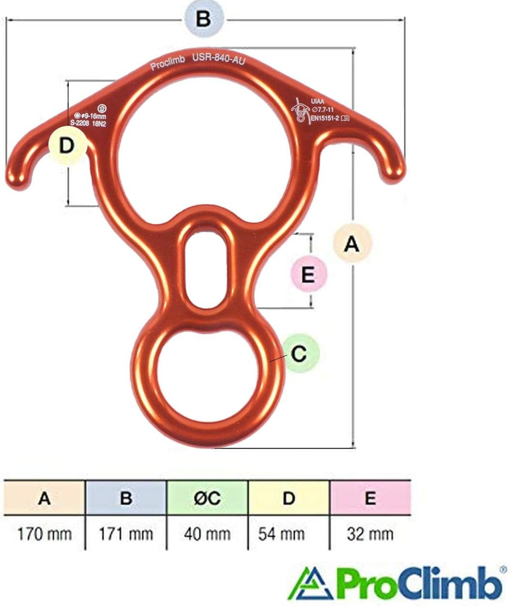 40kN Fall Rescue Big 8 Aluminum Descender with Bent-Ears Rappelling Gear Belay Device (Orange)