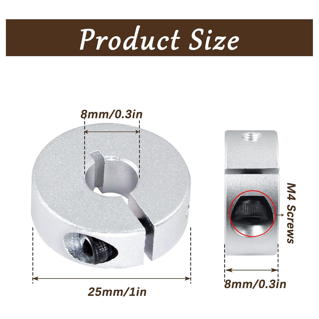 Hordion 4Pcs 8mm Split Shaft Collar, 8mm Bore Diameter, 25mm OD, 8mm Thick