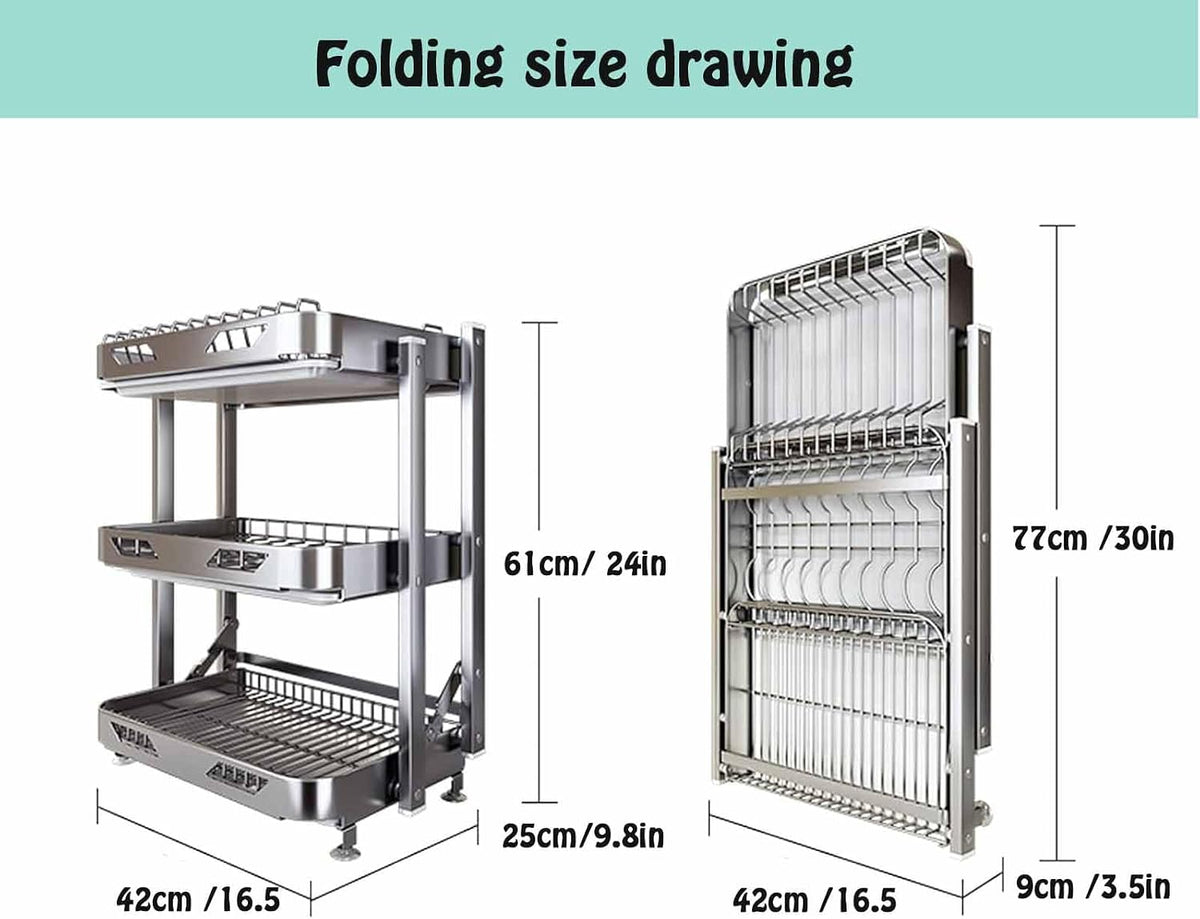 Foldable Dish Rack,Stainless Steel Drain Rack,9.83 * 16.54 * 24IN