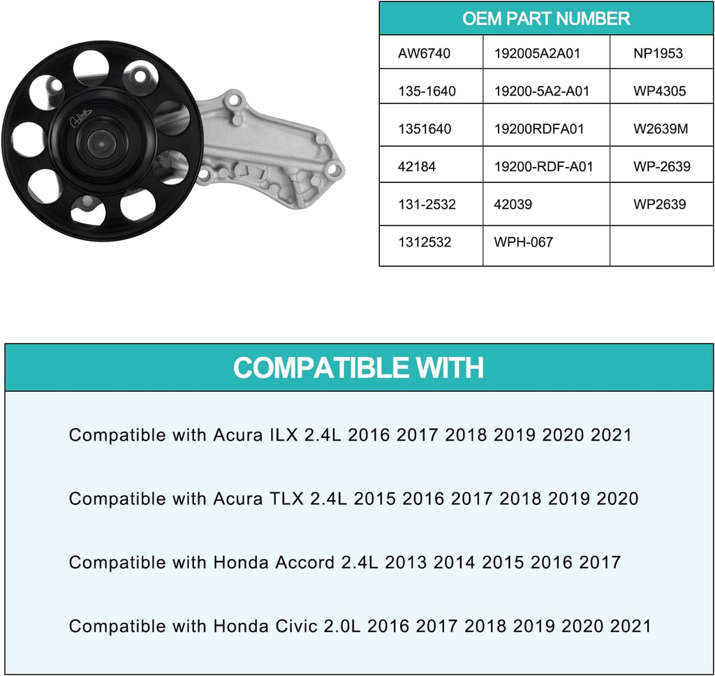 AULINK 19200RDFA01 Water Pump 2.0L 2.4L For Honda Accord 13-17,Civic 16-21