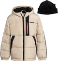 DKNY Boys Winter Jacket,Heavyweight Fleece Lined Puffer,Quilted Coat, Hat | Soft Polar Fleece Lined Warmth, Water