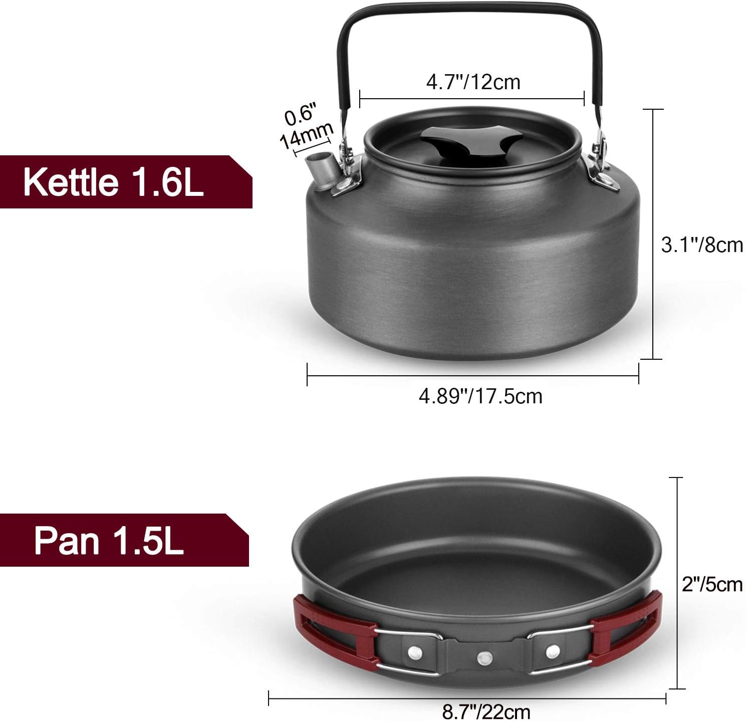 22pcs Camping Cookware Mess Kit, Large Size Hanging Pot Pan Kettle with Base Cook Set for 4, Cups Dishes Forks Spoons