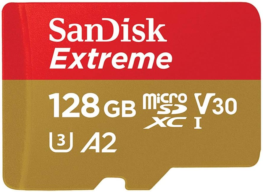 128GB Extreme microSDXC UHS-I Memory Card with Adapter - Up to 160MB/s, C10, U3, V30, 4K, A2, Micro SD