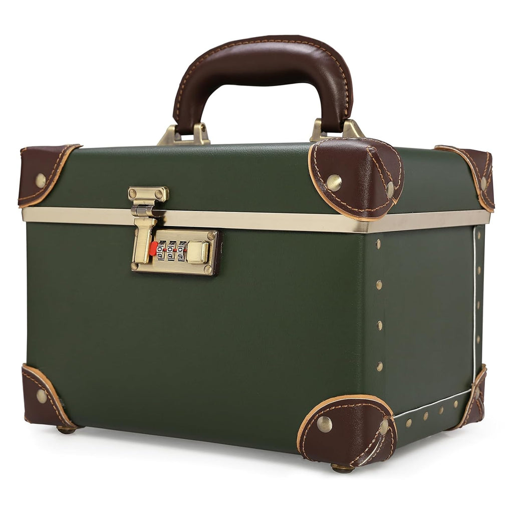 Vintage Makeup Train Case Cosmetic Storage Box Organizer with Lock