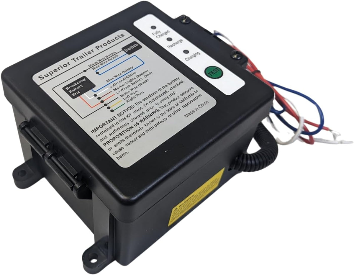 Side Load Trailer Breakaway Kit with Battery, Breakaway Switch, Breakaway Cable, Battery Box, Built in Charger, LED
